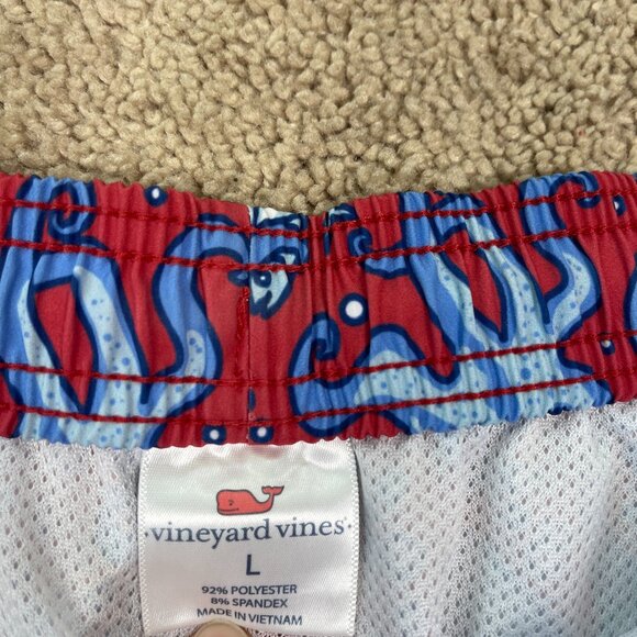 Vineyard Vines Swim Shorts Mens L Red Octopus Lined All Over Print Resort Beach - Picture 4 of 9